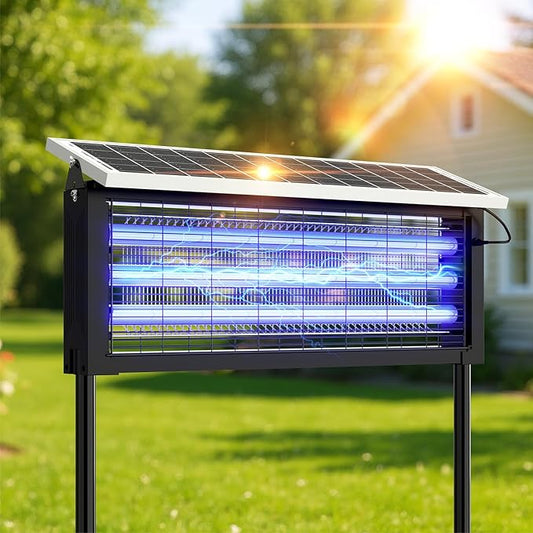 Solar Bug Zapper Outdoor, 30W Large Mosquito Zapper, Electric Mosquito Killer Outdoor, Waterproof & Portable Fly Killer, Rechargeable Flying Insect Trap for Patio, Yard, Garden, Home, Camping, Black