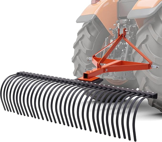 Specraft 3 Point Tow Behind Rake, 60" Adjustable Angle with 32 Steel Tines, Lawn Dethatcher Landscape Rake with Attachments for Field, Yard Cleanup