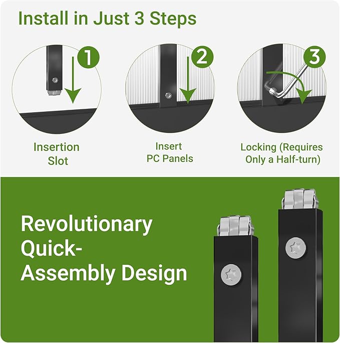 8x12 FT Greenhouse for Outdoors, Quick Setup Polycarbonate Greenhouse with Roof Vent, Aluminum Large Walk-in Green House for Outside Garden Backyard, Black