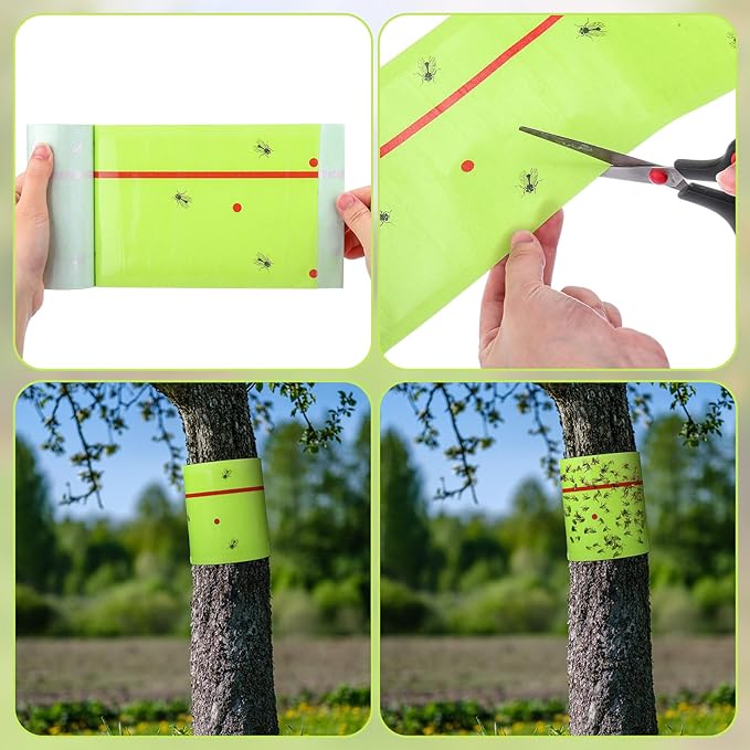 Qualirey 18 Rolls 540 ft Total Spotted Lantern Fly Tree Trap Insect Barrier Outdoor Adhesive Crawling Insect Trap Disposable Fly Paper Glue Traps to Protect Trees, Fruit and Plants for Lawn Garden