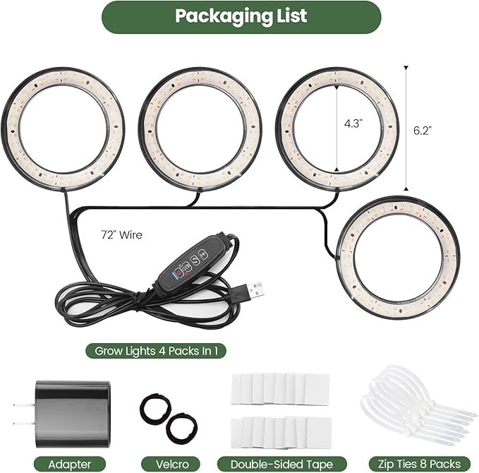 Mosthink 6.3" Ceiling Grow Lights for Indoor Plants, 288 LEDs Plant Light Full Spectrum, Under Cabinet Growing Lamp with Auto Timer, 10 Dimmable Levels, 3 Modes with Transparent Cover,Corded