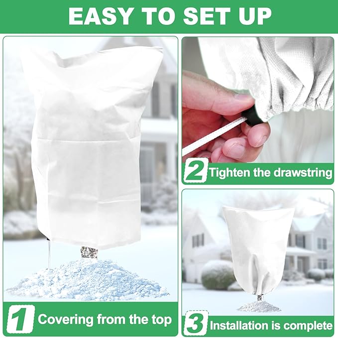 3 Pack Winter Plant Covers Freeze Protection with Drawstring, 23.6" x 31.4" Rose Cones for Winter Protection, Frost Cloths for Outdoor Plants Shrubs Trees Jacket Covers for Winter