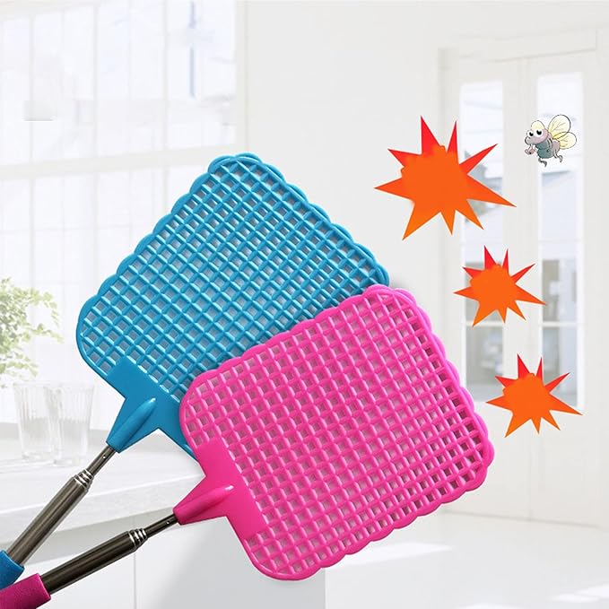 Wosune Retractable Fly Racket, Fly Swatter Retractable with Stainless Steel Rod for Home for Office for Outdoor for Camping