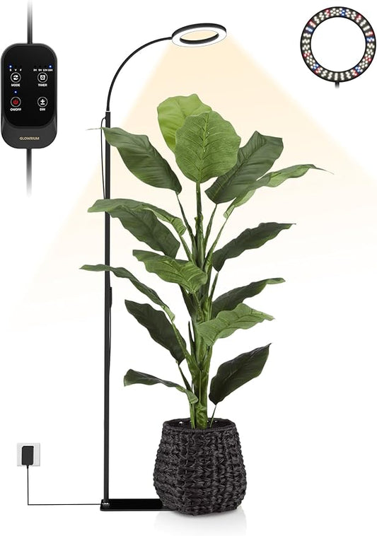 GLOWRIUM 24W LED Grow Light for Indoor Plants, 23.5-71" Adjustable Height, 3-Growing Full Spectrum for Tall Grow Light, High PPFD, 3/9/12/16H Timer, 6-Level Dimming, Ideal for Large Tall Plants