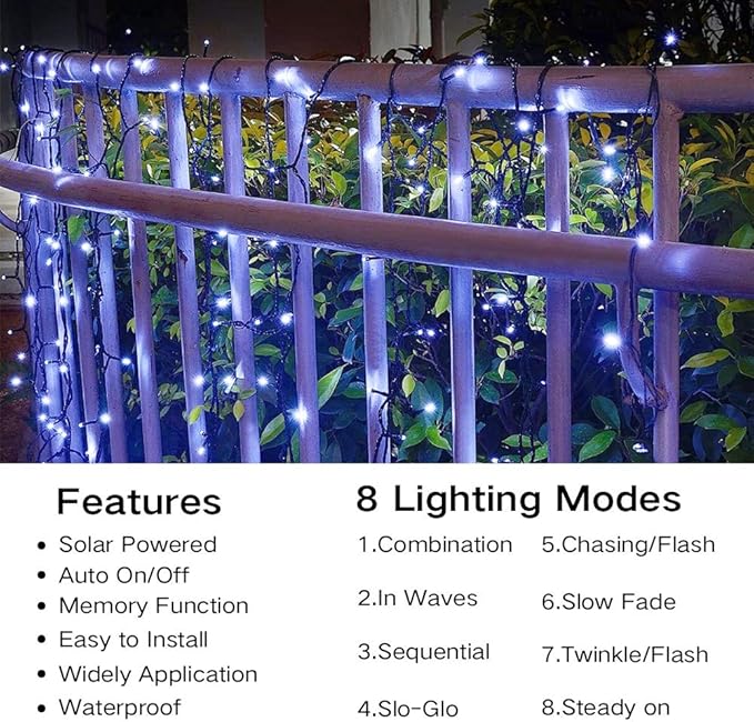 Joomer Solar Christmas Lights Outdoor, 105FT 300 LED 8 Modes Solar String Lights Waterproof Fairy Tree Lights for Garden Yard Patio Christmas Decoration(White)