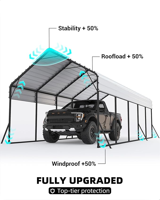 13x26x10 FT Metal Carport with Reinforced Frame, Galvanized Steel Roof & Enhanced Base Heavy Duty Car Ports for All-Weather Car Garage Shelter for Car, Truck, Pickup, SUV, Tractor, and Boat