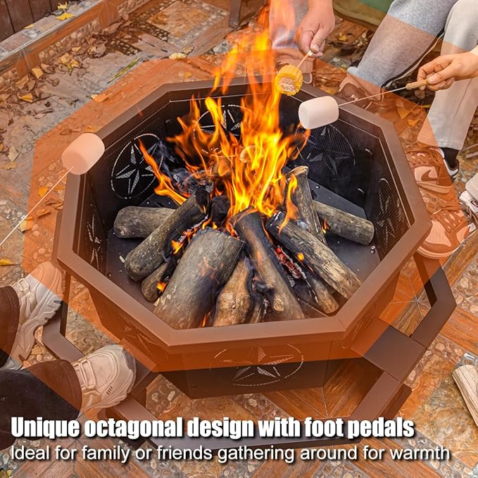 35 Inch Octagonal Fire Pit,Outdoor Fire Pit,Wood Burning Firepit for Bonfire,Firepits for Outside,Camping, Backyard, Patio,Bonfire,Garden