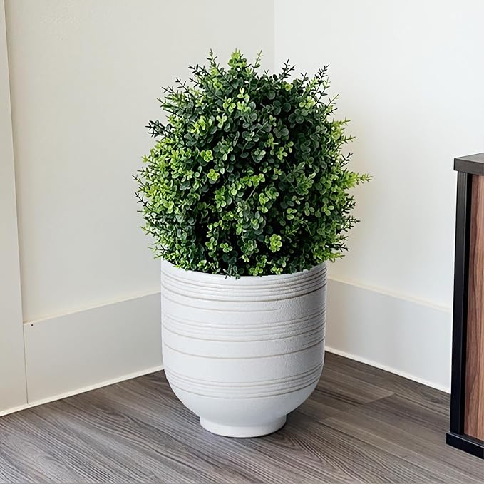 10 Inch Ceramic Planter with Drainage, Large Indoor Planter for Olive Trees, Artificial Trees & More, Mid - Century Modern Design Ideal as Housewarmings