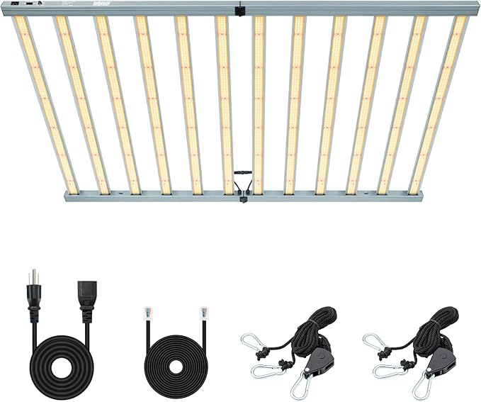 1300W LED Grow Light Bar with IR&UV Full Spectrum Foldable 12 Bar LED Plant Light 0-10V Daisy Chain Dimmable 4x6ft Core Coverage for Seedling Veg and Indoor Plants Vertical Farming