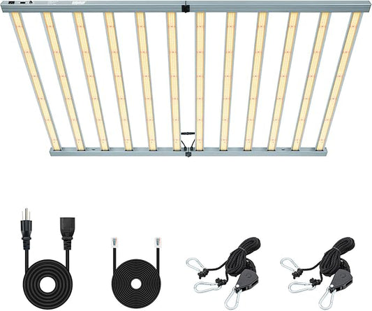 1300W LED Grow Light Bar with IR&UV Full Spectrum Foldable 12 Bar LED Plant Light 0-10V Daisy Chain Dimmable 4x6ft Core Coverage for Seedling Veg and Indoor Plants Vertical Farming