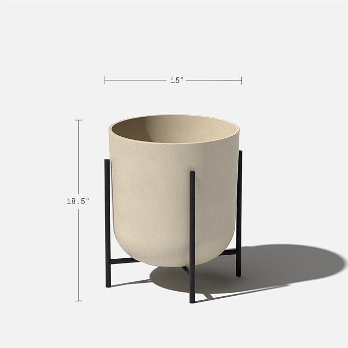 Veradek Mason Series Raised Lima Planter - Round Planter for Patio/Balcony | Plastic-Stone Composite w/Metal Plant Stand | Modern Décor for Plants