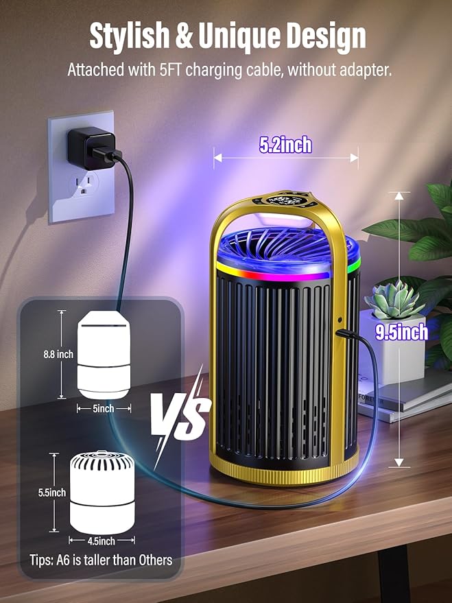 Fly Trap Indoor, CreateFun 2025 New Gnat Traps for House Indoor, Bug Light Trap Mosquitoes Fruit Fly Trap for Plants Bug Zapper with 10 PCS Refills - Gold & Black