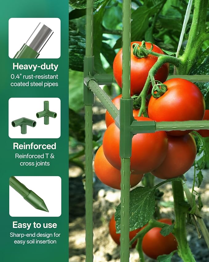 Breeze Touch 3 Pack Square Tomato Cages, Up to 47 Inch Adjustable Tomato Trellis for Garden & Pots, Garden Trellis for Climbing Plants Outdoor, Plant Trellis for Climbing Vegetables, Flowers, Beans