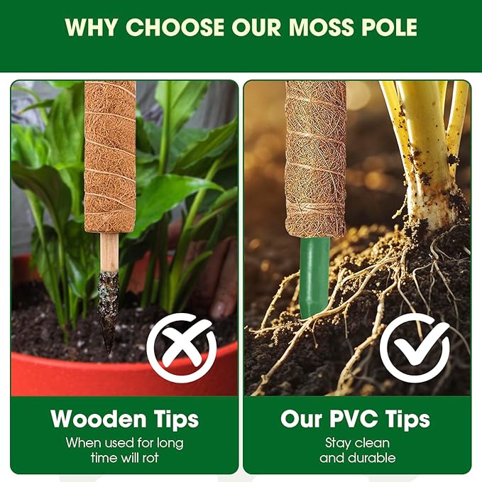 Moss Pole, 2 Pack 21 Inch Monstera Plant Support for Climbing Plants, 36 Inch Tall Stackable Plant Stakes for Indoor Plants Coco Coir Moss Pole Sticks Support for Potted Pothos, Philodendron