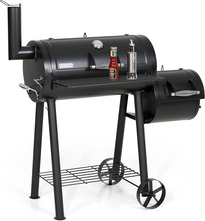 Captiva Designs Charcoal Grill with Offset Smoker, All Metal Steel Made Outdoor Smoker, 512 sq.in Cooking Area, Best Combo for Outdoor Garden Patio and Backyard Cooking