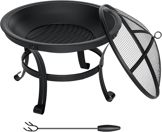 SINGLYFIRE 22 inch Fire Pit for Outside Outdoor Wood Burning Small Bonfire Pit Steel Firepit Bowl for Patio Camping Backyard Deck Picnic Porch,with Spark Screen,Log Grate,Poker