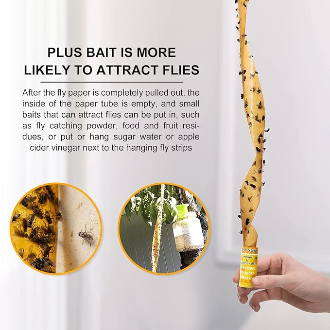 Glovv 40 Pack Sticky Fly Trap Indoor, Flies Strips Indoor Outdoor Hanging Paper Rolls for Home, Bug & Fruit Gnat Ribbons Tape Killer Catcher for Kitchen, Flying Insect Trap for Winged Insect, Mosquito