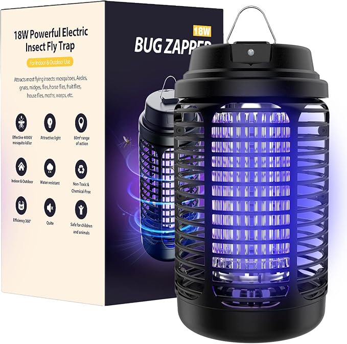 Bug Zapper Outdoor, Mosquito Zapper Indoor with Dusk to Dawn Light Sensor, 4000V Electric Fly Zapper, Waterproof Mosquito Killer, Fly Trap for Home, Patio, Kitchen, Garden - 9.8 FT Length Cable