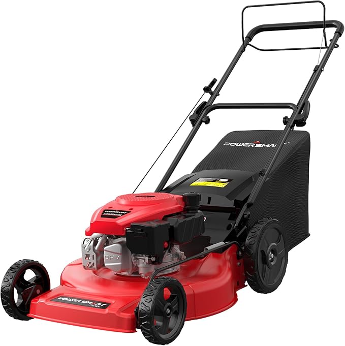 PowerSmart Self Propelled Gas Lawn Mower, 22 in. with 170cc OHV Engine, 2-in-1 Rear-Wheel Drive High Wheels, Red
