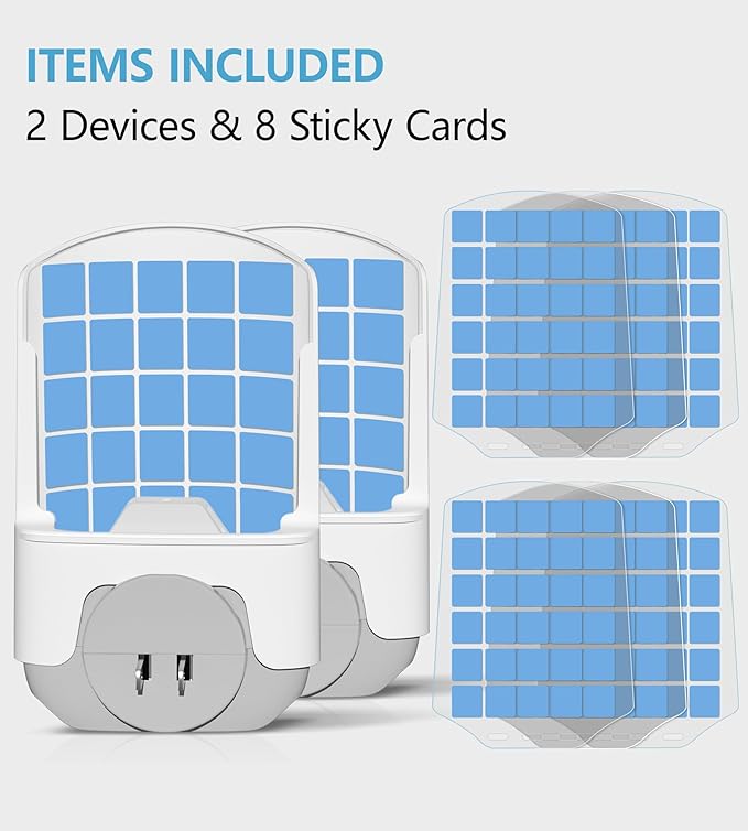 Flying Insect Trap for Indoors, Bug Killer Light Trap for Fruit Flies, Gnats, Moths, and Houseflies, 2 Devices + 8 Refills, Best Fly Traps for Home, Kitchen, Bedroom, Plant Area, Garages