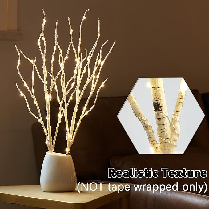 Fudios Lighted Birch Branches with 70 Multicolor LED Fairy Lights 18in Battery Operated, Lit White Twig Branches Color Changing Lights for Christmas Party Decoration