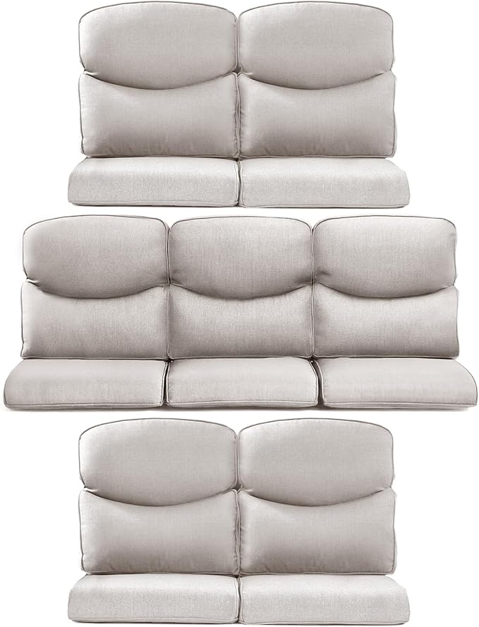 7-Piece Outdoor Patio Cushion Set - Fade & Water Resistant with Removable Olefin Cover, 22x24x4 Inch Memory Foam Cushions for Wicker Sectional Sof - Beige/Crescent