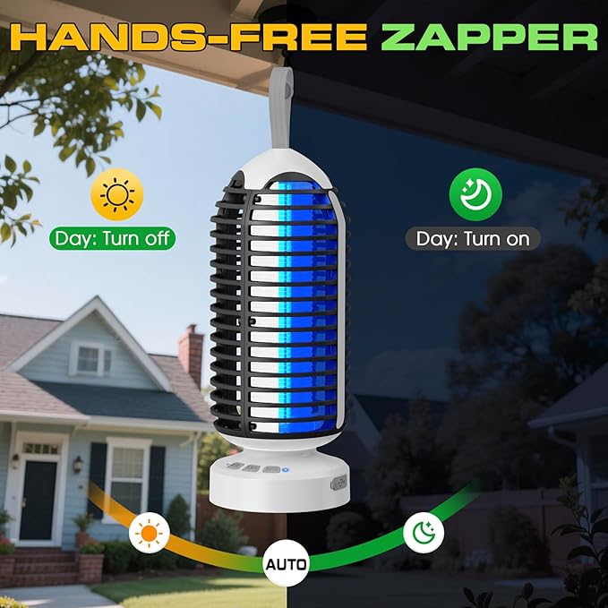 Bug Zapper Outdoor Indoor, Cordless Mosquito Zapper with LED Lights and Marquee Lights, Rechargeable Fly Zapper Outdoor Waterproof for Camping, Patio, Backyard, Garden, Home