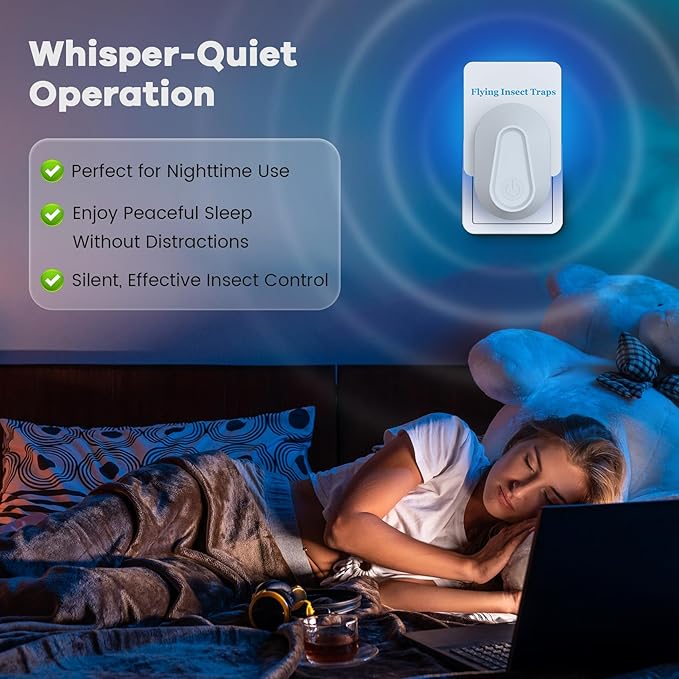 Indoor Fly Trap Plug-in Insect Traps 2 Devices with 6 Refills Fruit Fly Traps for Indoors Gnat Killer for House Flies, Flying Bugs, Moths, Mosquitoes (2 Device 6 Refills)