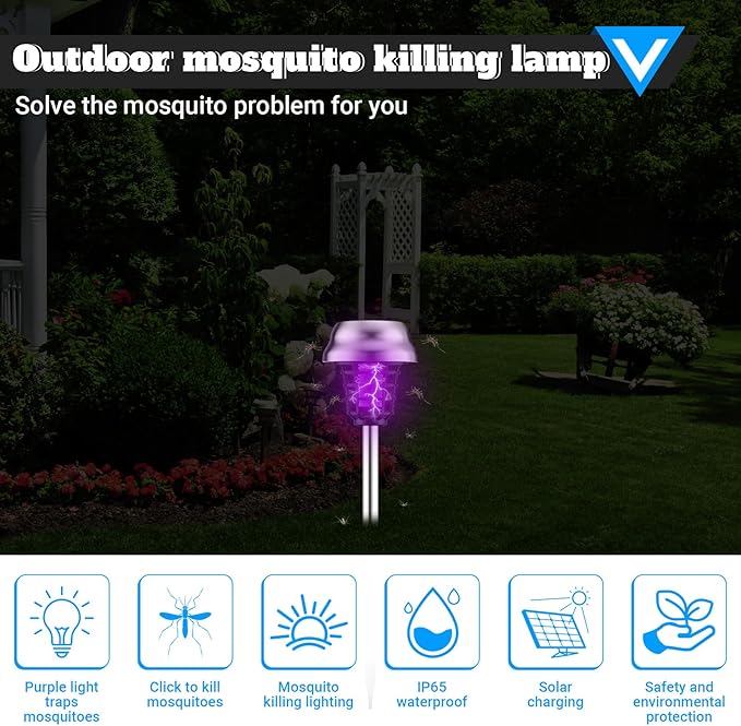 Qualirey 4 Pcs Solar Bug Zapper Outdoor Waterproof Solar Mosquito Zapper Outdoor Solar Powered Mosquito Killer Lamp Mosquito Repellent Lamp for Patio Yard Garden Insect (Purple Light, White Light)