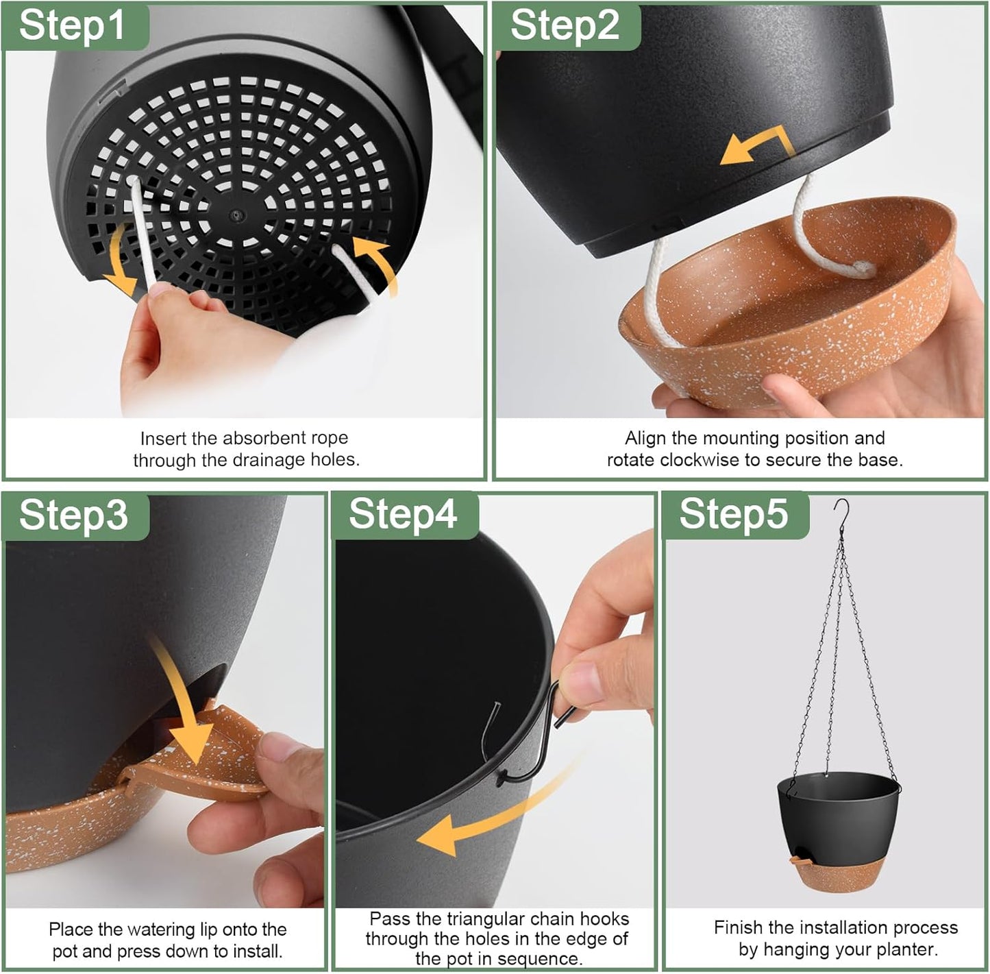 3 Pack Hanging Planter Indoor Outdoor Flower Pots 7/6.5/5 Inch, Self-Watering Hanging Pot with Drainage Holes Hanging Baskets Holder Plant Pots for Garden (Black)