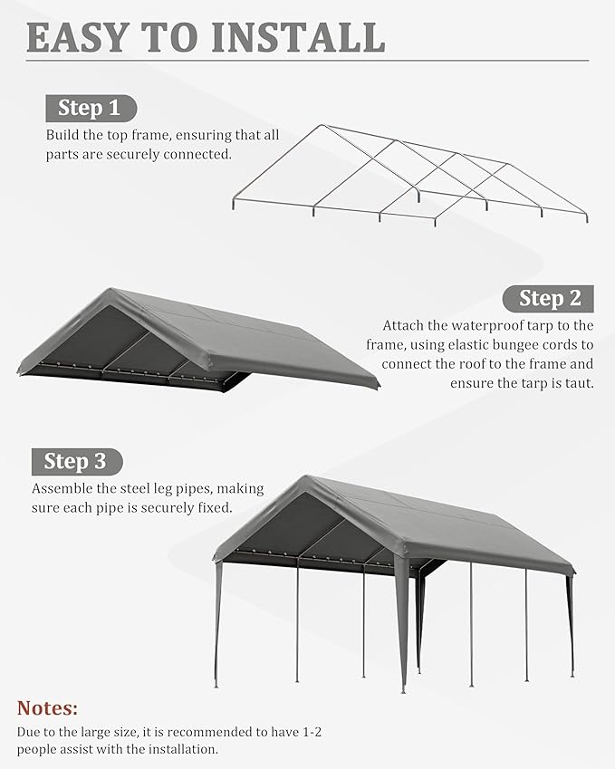 10 X 20 Ft Canopy Replacement Cover Heavy Duty Waterproof UV & Tear Resistant Car Tarp Canopy Tent Garage Top Shelter Oxford Cover with Ball Bungees (Frame is Not Included)