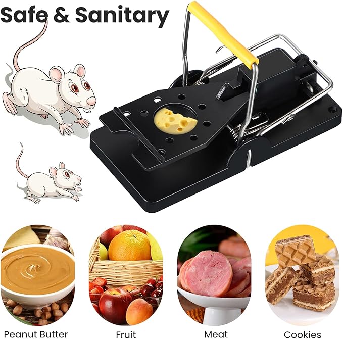 Qualirey 24 Pcs Plastic Mouse Rat Traps House Indoor Quick Effective Safe for Warehouse Garden Kitchen 3.86 x 1.81 x 2.17 Inch (Black,Yellow)