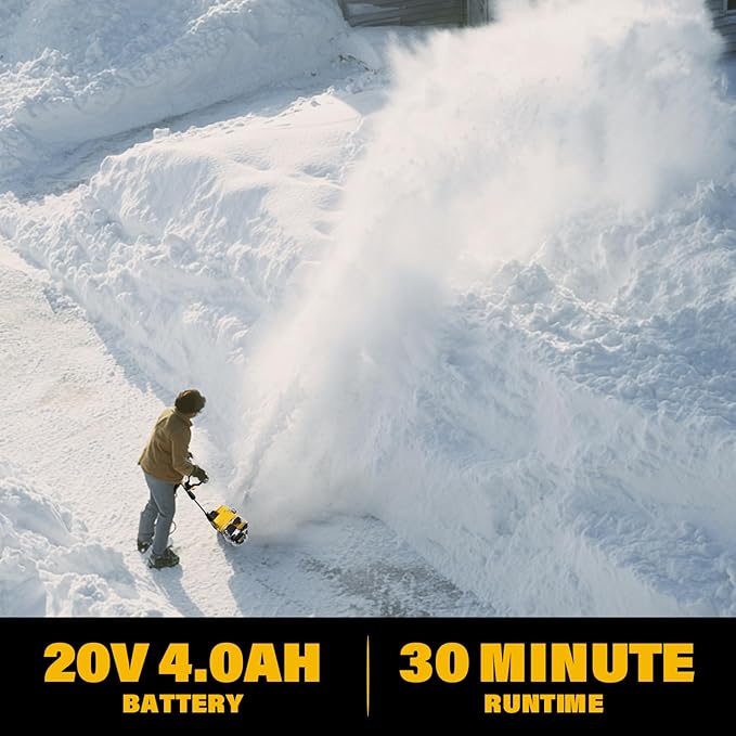 Cordless Snow Shovel, 12-Inch 20V Electric Snow Shovels, Snow Shovel for Driveway with Directional Plate and Adjustable Front Handle, Equipped with LED lights, 4.0Ah Battery and Quick Charger Included