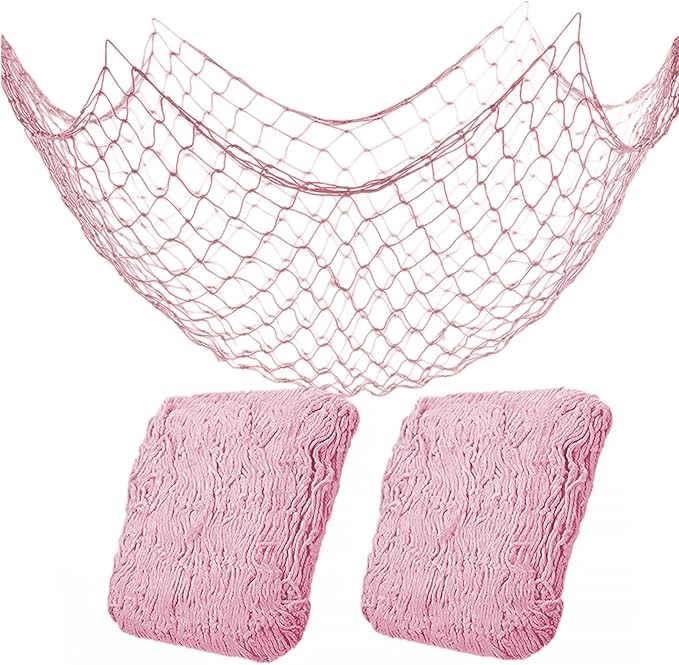 2 Pack Fish Net Decorations for Party,Natural Cotton Hawaiian Party Fishing Net Decorative, Nautical Themed Cotton Fishnet Under The Sea Pirate Ocean Beach Decor