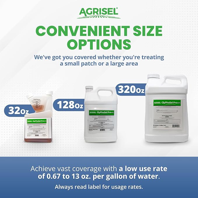 GlyPhoSel Pro Weed Killer, Tackles Hard-to-Kill Weeds, Low-Odor, Easy Mixing, Pet Safe, Includes 3-Pack of Agrisel Protective Gloves, 320 Ounces