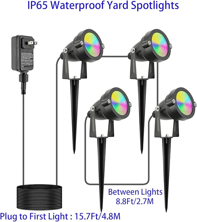 20W Halloween Outdoor Spot Lights with Timer, IP65 Waterproof Metal RGB Landscape Spotights Color Changing Spotlight for Outdoor Yard Garden (4 Lights)