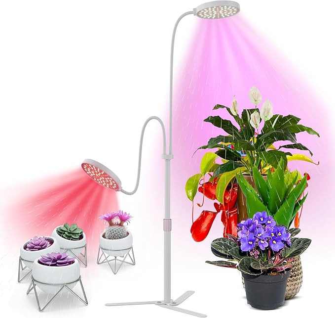 Super-Energy Tabletop LED Grow Lights 9.8"-32"Height Adjustable for Indoor Small/Medium Plants 6000K Full Spectrum with 3 Dimmable Model, Auto On Off Timing 3 9 12Hrs, 5 Brightness(Puck White)