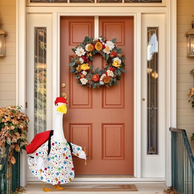 AZYM Back to School Porch Goose Outfits,4 Pcs/Set Yard Goose Statue Clothes for 23" Statue Patio Lawn Garden Decoration