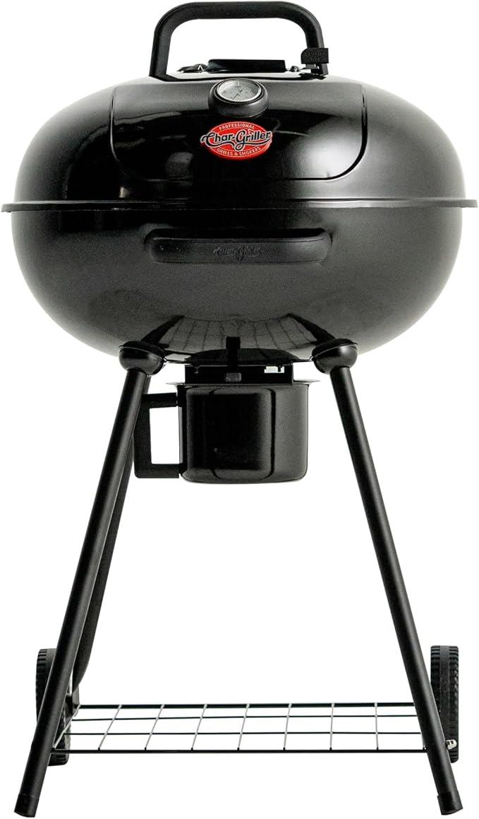 Char-Griller CG30040725 22-inch Kettle Charcoal Grill and Smoker - Steel, Black - 363 sq. in. Cooking Area