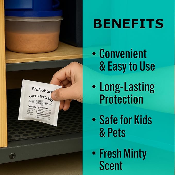 Mouse Repellent Pouches with Peppermint Oil: Natural Rodent Repellent Indoor to Get Rid of Rats, Mice, Squirrels - Safe for Pets and Kids, Rat Repellent for House, Car, Mice Repellent for Outdoor Use