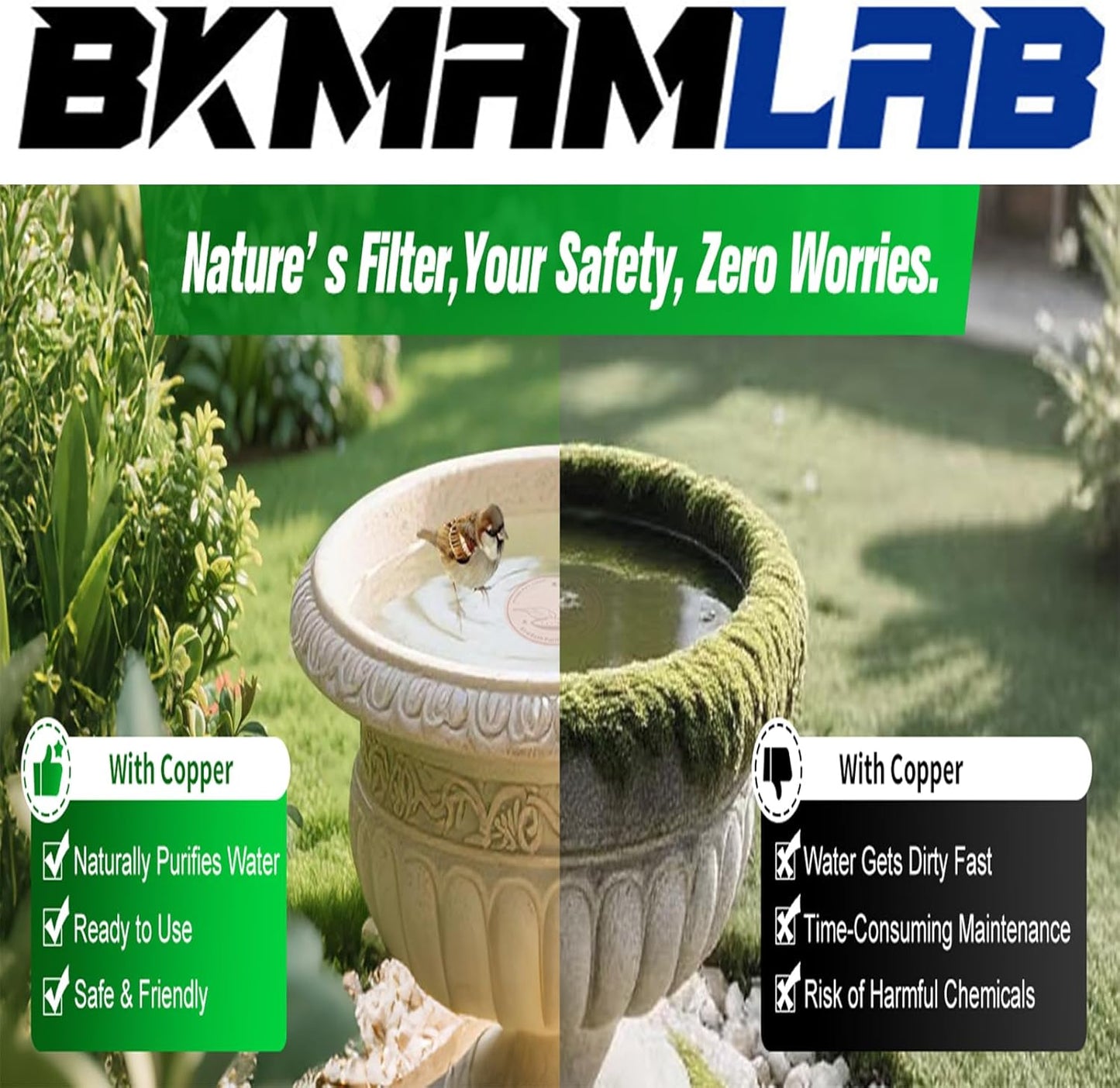 4-Pack 99.99% Pure Copper Bird Bath Purification Disk,Copper Disc with Stable Triple-Point Support,Fits All Outdoor Bird Baths(Round)