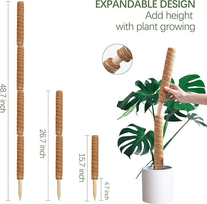 Joyhalo 26.4 Inch Moss Pole Monstera Plant Support, 2 Pcs 15.7 Inch Moss Pole for Plants Monstera, Plant Stakes for Indoor Plants with Jute Rope and Name Label