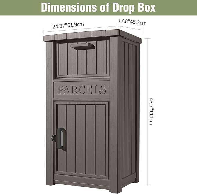 Outdoor Package Delivery Box for Outside -Lockable Anti-Theft Parcel Drop Box Deck Box & Porch Storage Box, Package Drop Box for Outside Deliveries, Curbside Outdoor Storage Box Grey