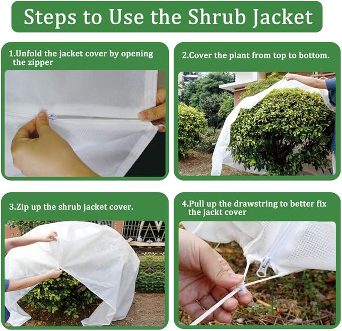 REMIAWY Plant Covers Freeze Protection Frost Blanket for Plants Tree Blanket Cover Shrub Covers Jacket with Zipper Drawstring, Frost Cover for Animal Protection (85”X75” Shrub Jacket 2 oz/sq yd)