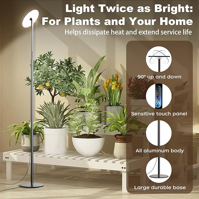60W Full Spectrum LED Tall Grow Light, 85’’ Adjustable Standing Plant Light for Indoor Plants, 4/8/12H Timer & 10-Level Dimmable, Ideal for Large Plants & Indoor Trees