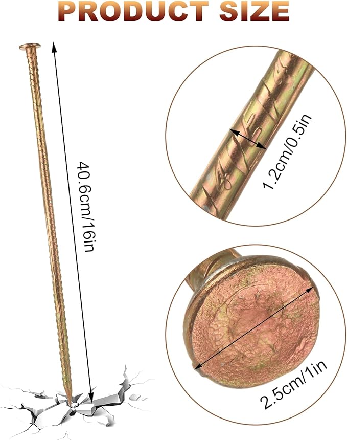 MIVIDE 12 Pack 16 Inch Gold Rebar Stakes, 1/2 Inch Diameter, Galvanized Steel Ground Anchors, Heavy Duty Metal Rebar Stakes for Speed Bumps, Garden Plants, Wheel, Wood, Tent