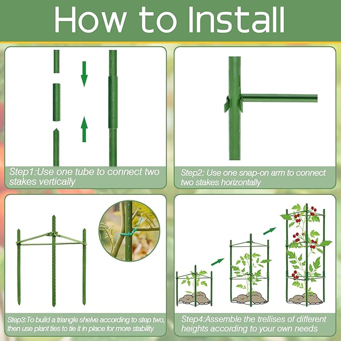 Halatool 2 Pack Tomato Cages for Garden,Up to 48in(4FT) Adjustable Tomato Cage,Garden Stakes Tomato Trellis for Pots,Tomato Plant Support for Raised Garden Bed&Climbing Vegetables Flowers(Green)