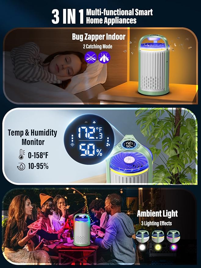 Fruit Fly Traps for Indoors, Smart Fly Trap Indoor Bug Zapper Gnat Traps for House Indoor Plant, Pest Control with 10PCS Refills - Green & White