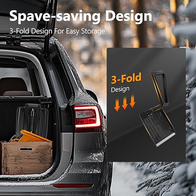 SHANTRA Folding Snow Shovel with Aluminum Edge, D-Grip Portable Shovel for Snow Removal, Lightweight Emergency Snow Shovel, Multifunctional Collapsible Shovel, Shovel For Car Driveway, Garden, Camping