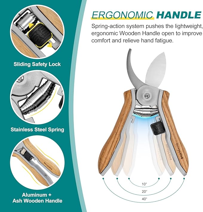 Berry&Bird Mini Pruning Shears for Gardening Curved Blades Hand Pruners with Wooden Handle Garden Scissors Snips Stainless Steel Trimming Small Clippers Bonsai Compact Size Sheaering Tool